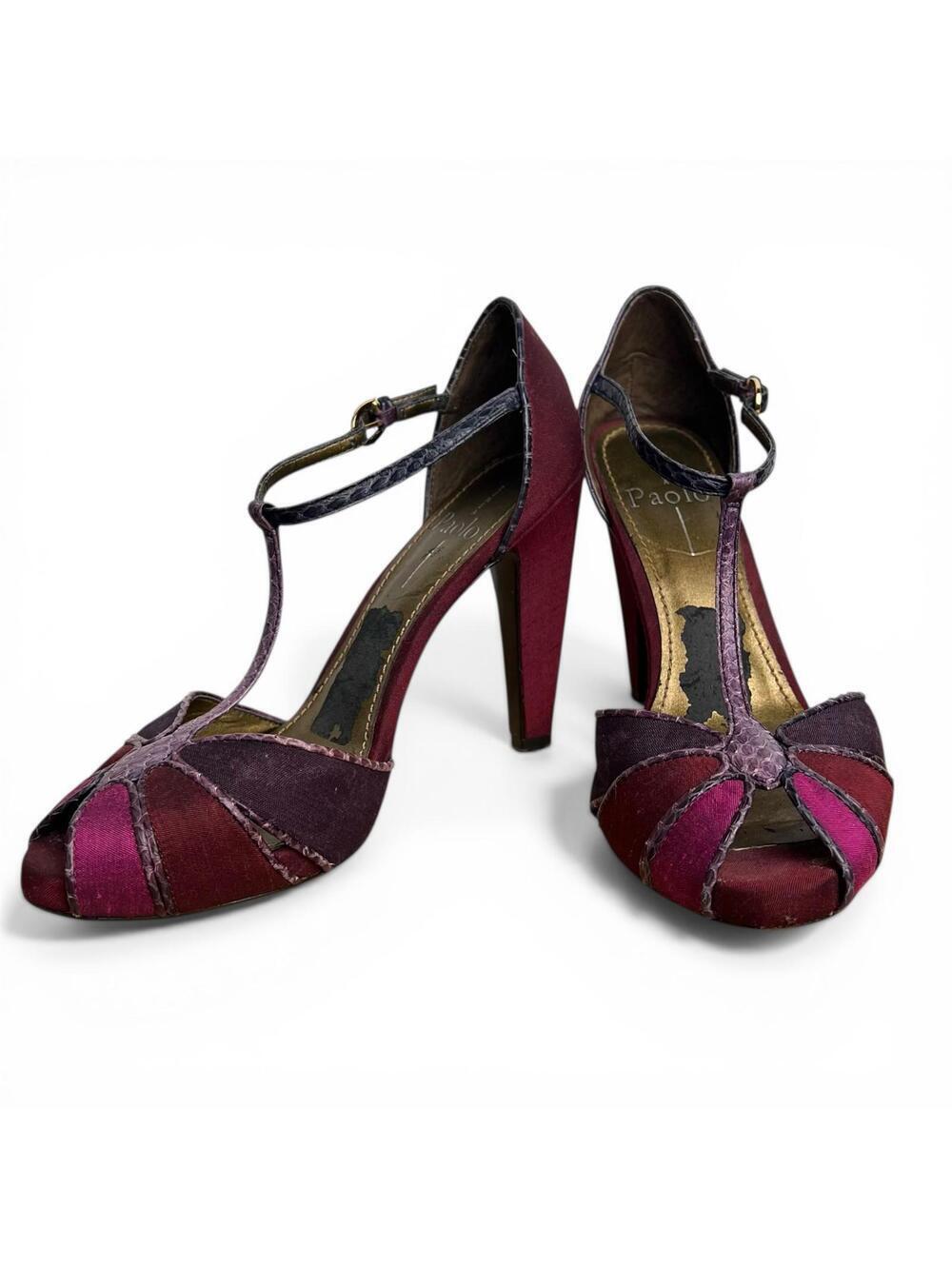 Vintage Linea Paolo Purple and Burgundy T-Strap High Heel Shoes 8.5